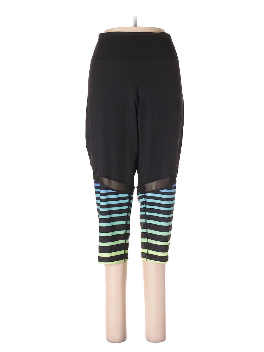 Ideology Black Capri Pants with Blue & Green Stripes